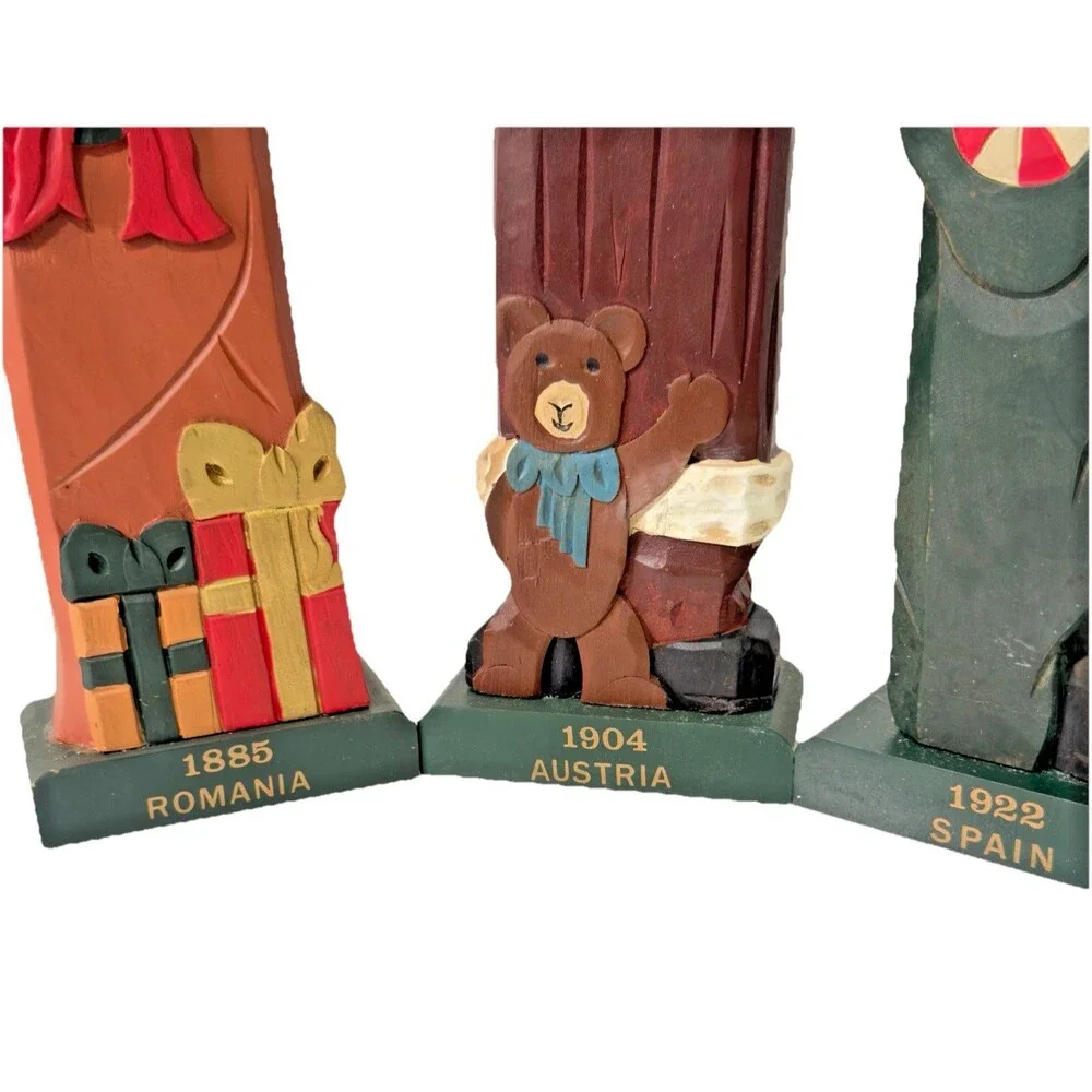 Set 3 Grandeur‎ Noel Santas of the World Tall Carved Wooden Christmas Figures
